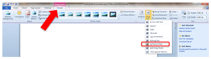 Screenshot of Word instructions